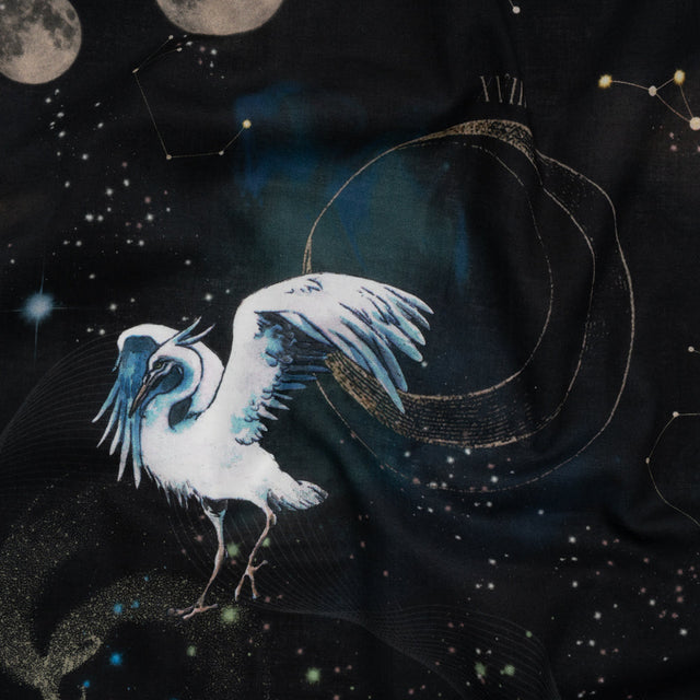 Cotton Voile - Black Celestial Birds - Apollo's Disguise Print - Mood Exclusive Gaia Collection