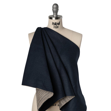 Undercollar Wool Felt with Pad Stitched Canvas Backing Made in Italy - Navy Blue and Oatmeal - Deadstock