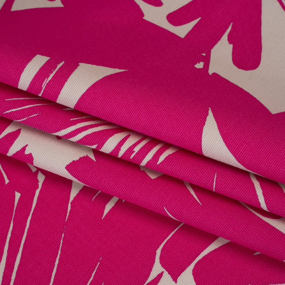 Stretch Cotton Faille Print by Trina Turk - Hot Pink and Light Gray Palm Leaves - Designer Deadstock