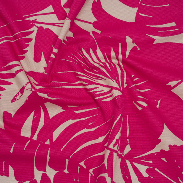 Stretch Cotton Faille Print by Trina Turk - Hot Pink and Light Gray Palm Leaves - Designer Deadstock
