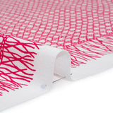 Textured Stretch Cotton Basketweave Panel by Trina Turk - Hot Pink and White Circle Grid and Printed Fringe Border - Designer Deadstock