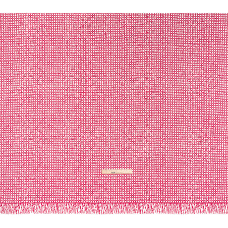Textured Stretch Cotton Basketweave Panel by Trina Turk - Hot Pink and White Circle Grid and Printed Fringe Border - Designer Deadstock