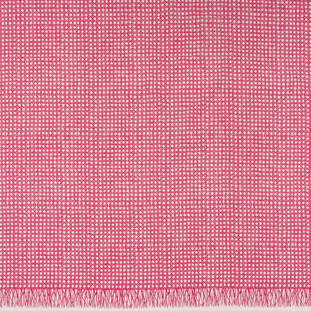 Textured Stretch Cotton Basketweave Panel by Trina Turk - Hot Pink and White Circle Grid and Printed Fringe Border - Designer Deadstock