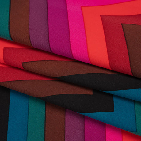 Stretch Rayon 4-Ply Crepe Print by Trina Turk - Pink, Brown and Teal Chevrons - Designer Deadstock