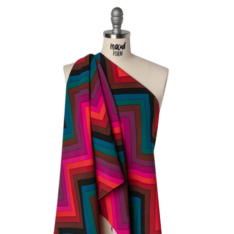Stretch Rayon 4-Ply Crepe Print by Trina Turk - Pink, Brown and Teal Chevrons - Designer Deadstock