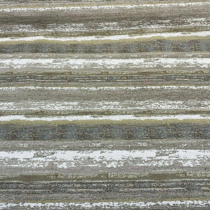 Stretch Of Dawn Sand Tapestry Chenille Upholstery Fabric - Beige Sand Gray Off White Taupe Antique Brown Horizontal Stripe, 56" Width (1 Yard)