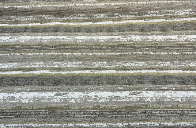 Stretch Of Dawn Sand Tapestry Chenille Upholstery Fabric - Beige Sand Gray Off White Taupe Antique Brown Horizontal Stripe, 56" Width (1 Yard)