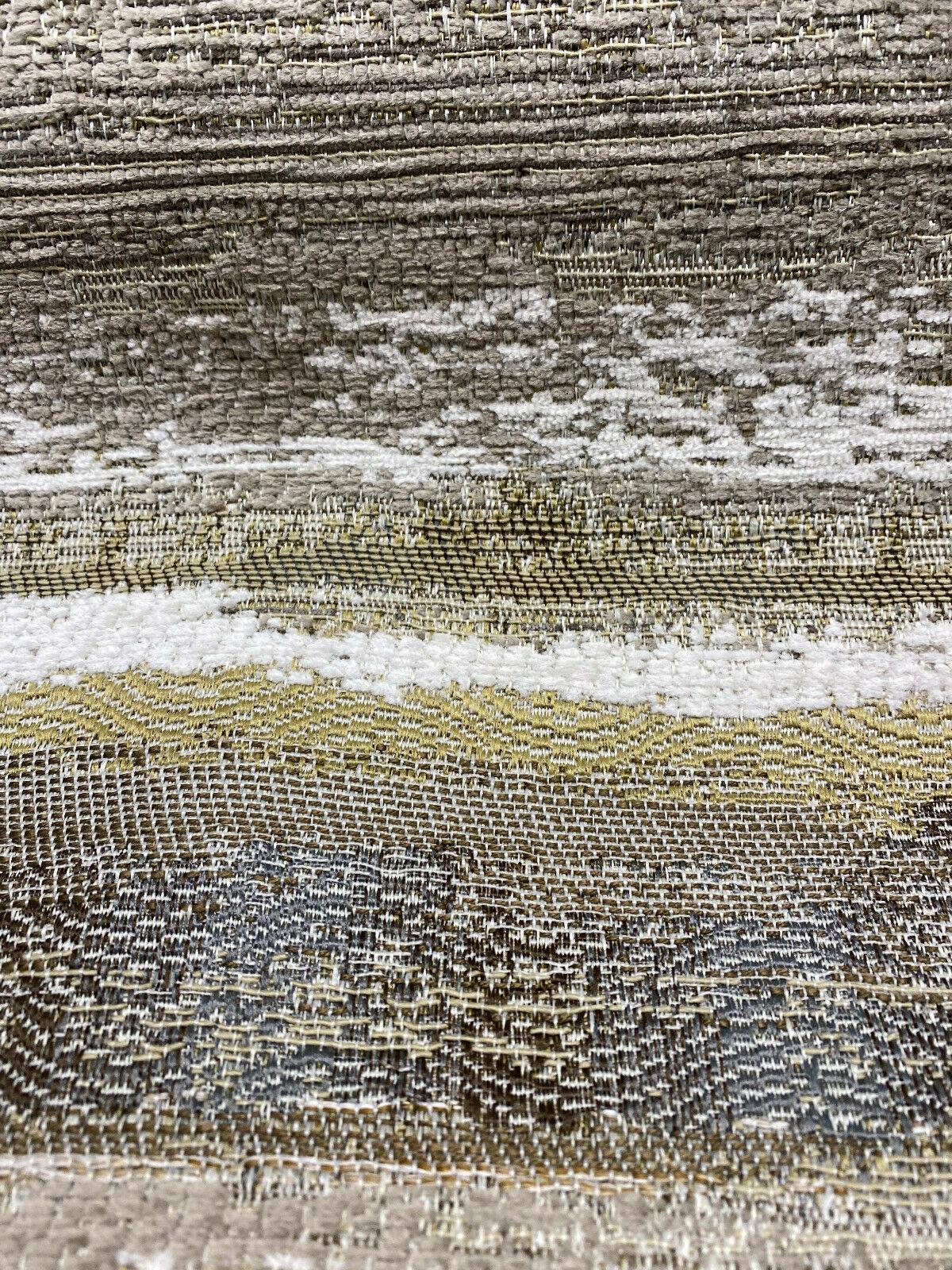 Stretch Of Dawn Sand Tapestry Chenille Upholstery Fabric - Beige Sand Gray Off White Taupe Antique Brown Horizontal Stripe, 56" Width (1 Yard)