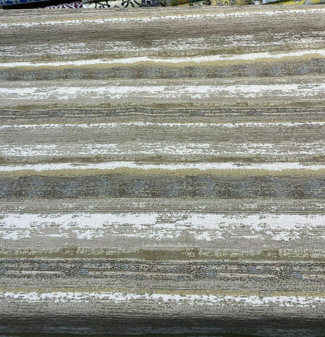 Stretch Of Dawn Sand Tapestry Chenille Upholstery Fabric - Beige Sand Gray Off White Taupe Antique Brown Horizontal Stripe, 56" Width (1 Yard)