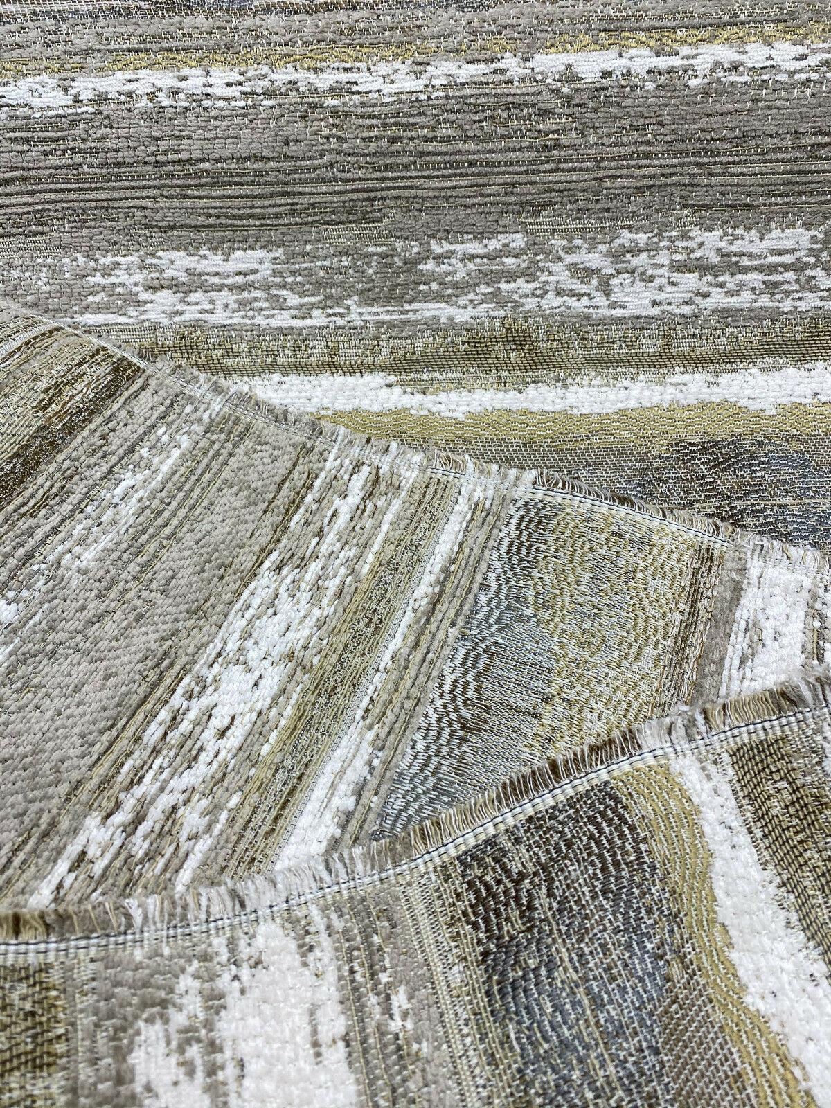 Stretch Of Dawn Sand Tapestry Chenille Upholstery Fabric - Beige Sand Gray Off White Taupe Antique Brown Horizontal Stripe, 56" Width (1 Yard)