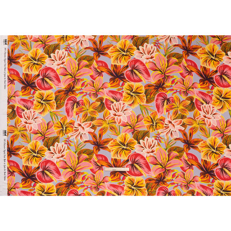 Polyester Satin - Orange, Red and Lemon Yellow Lush Flowers - Mood Exclusive Fireflower Paradise Print