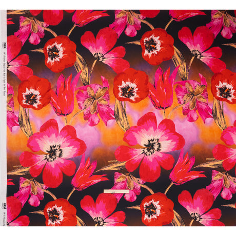 Polyester Satin - Hot Pink, Red and Black Big Flowers - Mood Exclusive Poppy Panorama Print