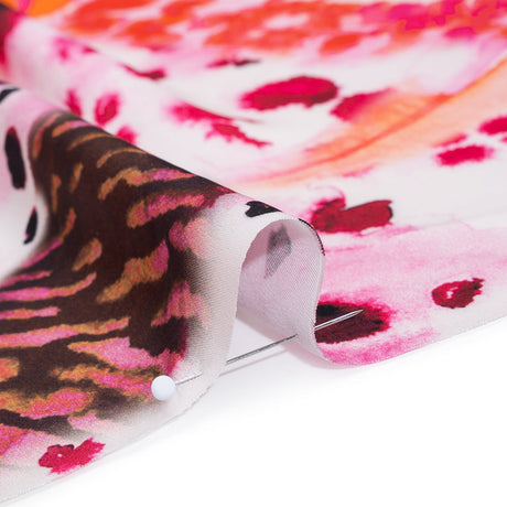 Polyester Satin - Vivid Pink, Orange and Black Abstract Florals and Spots - Mood Exclusive Mirage Botanique Print