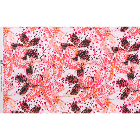 Polyester Satin - Vivid Pink, Orange and Black Abstract Florals and Spots - Mood Exclusive Mirage Botanique Print