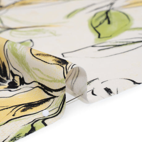 Polyester Satin - Pale Yellow, Sage Green and Black Sketched Florals - Mood Exclusive A Study of Spring Print
