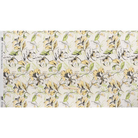 Polyester Satin - Pale Yellow, Sage Green and Black Sketched Florals - Mood Exclusive A Study of Spring Print
