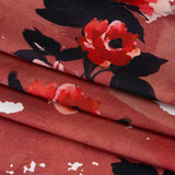 Polyester Satin - Hibiscus, Scarlet Red and Black Roses and Brushstrokes - Mood Exclusive Feel the Flow Print