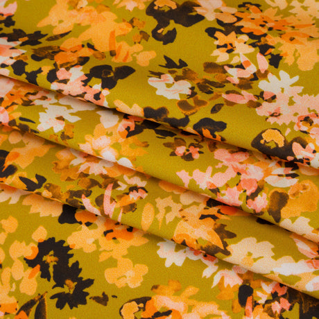 Polyester Satin - Chartreuse, Pale Orange and White Floral - Mood Exclusive Petal Confetti Print