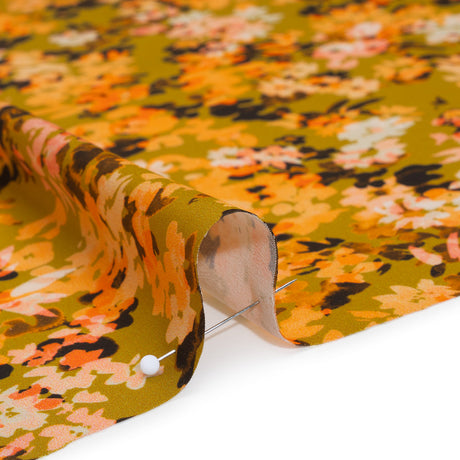 Polyester Satin - Chartreuse, Pale Orange and White Floral - Mood Exclusive Petal Confetti Print