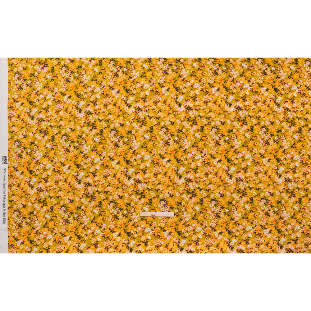 Polyester Satin - Chartreuse, Pale Orange and White Floral - Mood Exclusive Petal Confetti Print