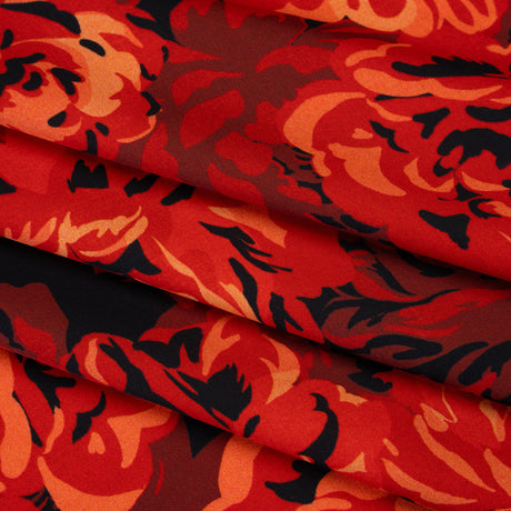 Polyester Satin - Scarlet Red, Burgundy and Black Roses - Mood Exclusive Midnight Muse Print