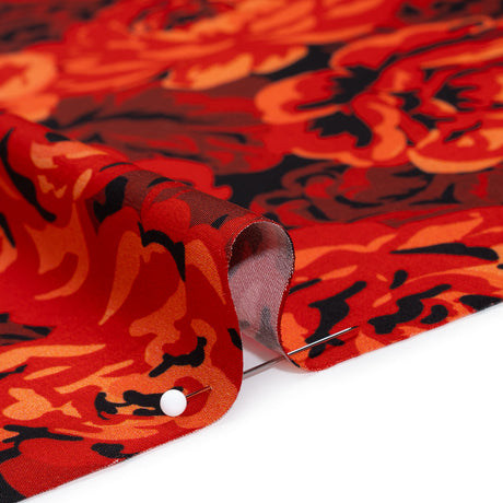 Polyester Satin - Scarlet Red, Burgundy and Black Roses - Mood Exclusive Midnight Muse Print