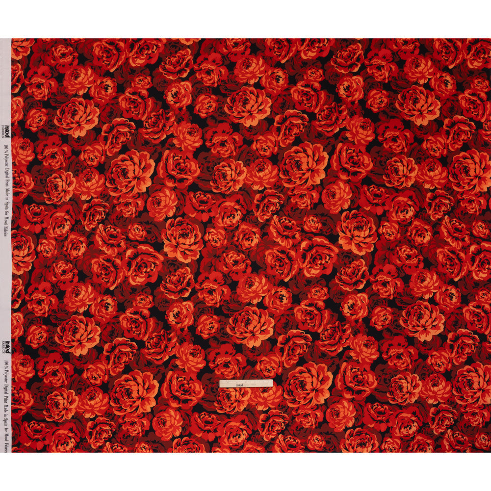 Polyester Satin - Scarlet Red, Burgundy and Black Roses - Mood Exclusive Midnight Muse Print
