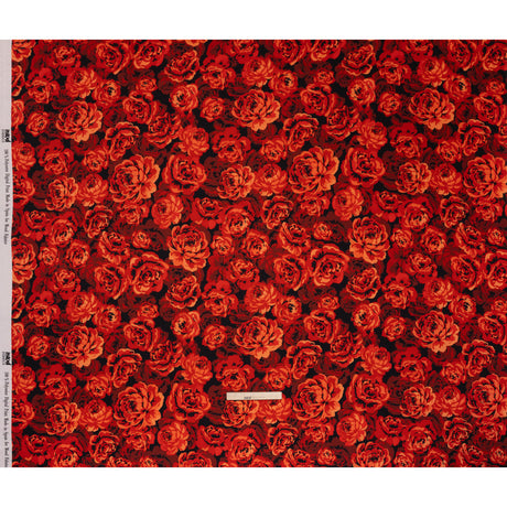 Polyester Satin - Scarlet Red, Burgundy and Black Roses - Mood Exclusive Midnight Muse Print