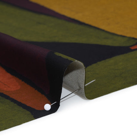 Polyester Satin - Olive Green, Aubergine and Mustard Abstract Shapes - Mood Exclusive Terra Mosaic Print