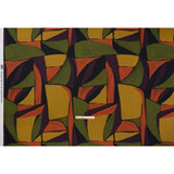 Polyester Satin - Olive Green, Aubergine and Mustard Abstract Shapes - Mood Exclusive Terra Mosaic Print