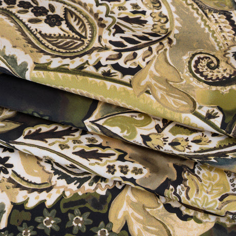 Polyester Satin - Brown, Beige and Olive Green Paisley - Mood Exclusive Drifting Dream Print