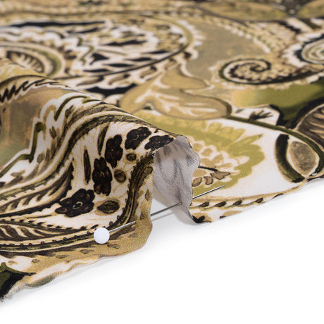 Polyester Satin - Brown, Beige and Olive Green Paisley - Mood Exclusive Drifting Dream Print