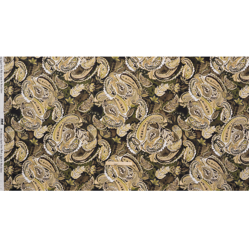 Polyester Satin - Brown, Beige and Olive Green Paisley - Mood Exclusive Drifting Dream Print