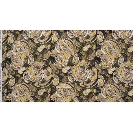 Polyester Satin - Brown, Beige and Olive Green Paisley - Mood Exclusive Drifting Dream Print