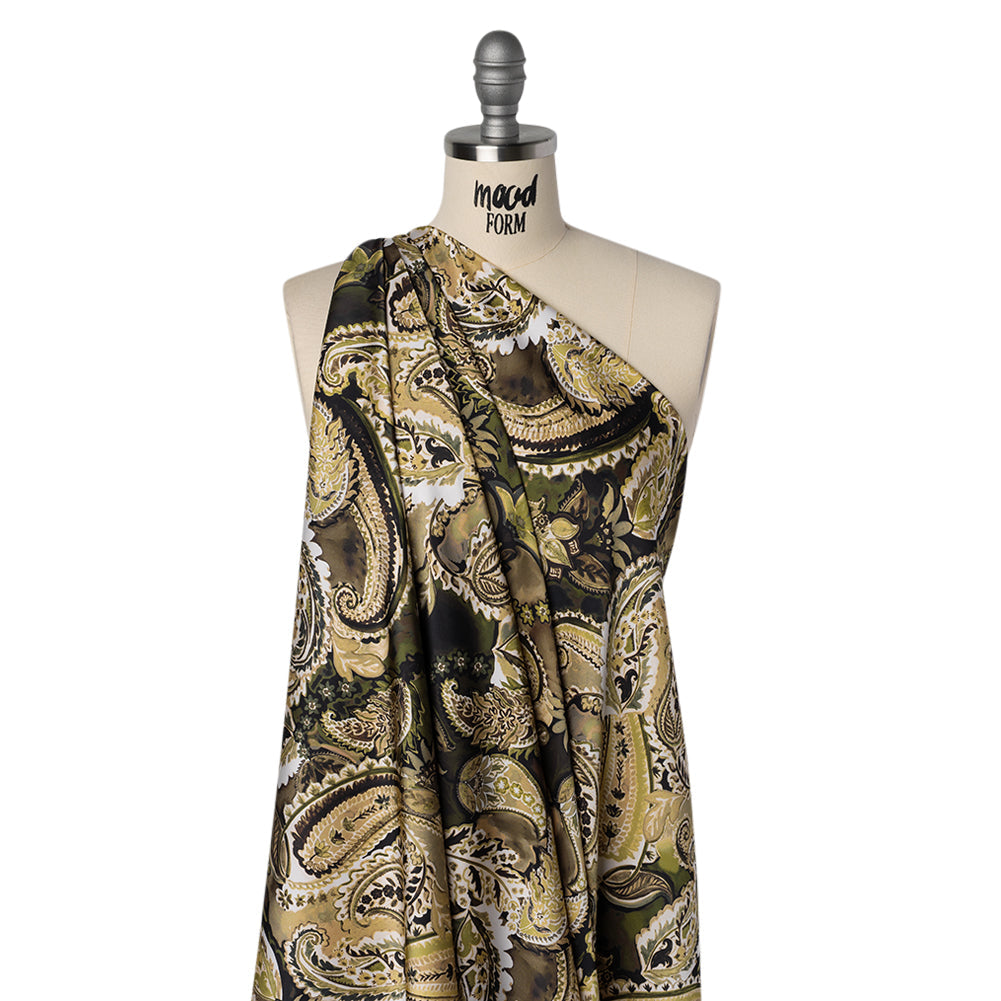 Polyester Satin - Brown, Beige and Olive Green Paisley - Mood Exclusive Drifting Dream Print