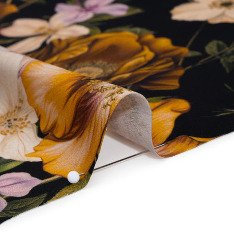 Polyester Satin - Mustard Yellow, Green and Black Floral - Mood Exclusive Garden Tangle Print