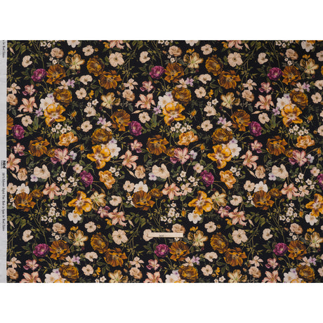 Polyester Satin - Mustard Yellow, Green and Black Floral - Mood Exclusive Garden Tangle Print