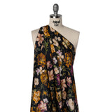 Polyester Satin - Mustard Yellow, Green and Black Floral - Mood Exclusive Garden Tangle Print