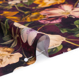 Polyester Satin - Mustard Yellow, Plum Purple and Cream Floral - Mood Exclusive Garden Tangle Print