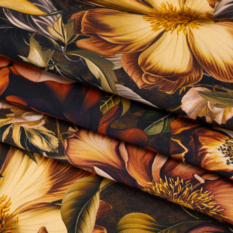 Polyester Satin - Peach, Green and Brown Floral - Mood Exclusive Camouflora Print