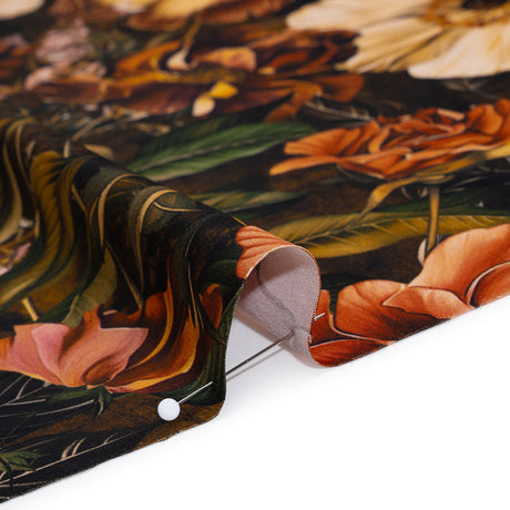 Polyester Satin - Peach, Green and Brown Floral - Mood Exclusive Camouflora Print