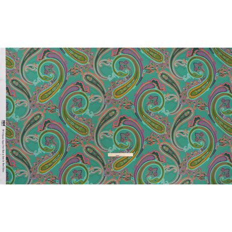 Polyester Satin - Jade Green, Dusty Magenta and Peachy Orange Paisley - Mood Exclusive Swirling Sonata Print
