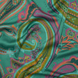 Polyester Satin - Jade Green, Dusty Magenta and Peachy Orange Paisley - Mood Exclusive Swirling Sonata Print