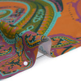 Polyester Satin - Pumpkin Orange, Jade Green and Purple Paisley - Mood Exclusive Swirling Sonata Print