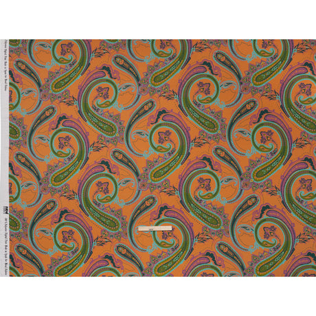 Polyester Satin - Pumpkin Orange, Jade Green and Purple Paisley - Mood Exclusive Swirling Sonata Print