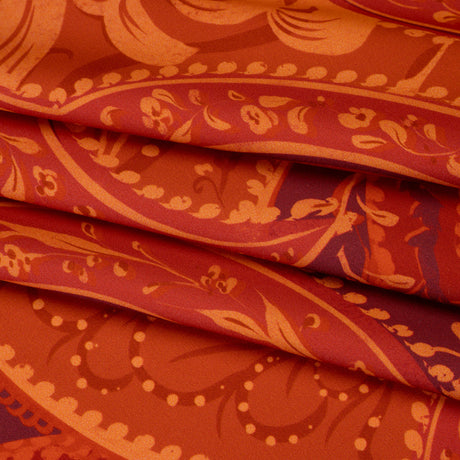 Polyester Satin - Burnt Orange, Dark Red and Peach Paisley Floral - Mood Exclusive Harvest Harmonies Print