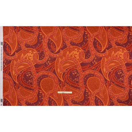 Polyester Satin - Burnt Orange, Dark Red and Peach Paisley Floral - Mood Exclusive Harvest Harmonies Print