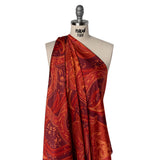 Polyester Satin - Burnt Orange, Dark Red and Peach Paisley Floral - Mood Exclusive Harvest Harmonies Print