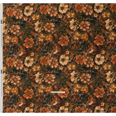 Linen and Rayon Woven - Orange, Dark Green and Brown Lush Floral - Mood Exclusive Camouflora Print