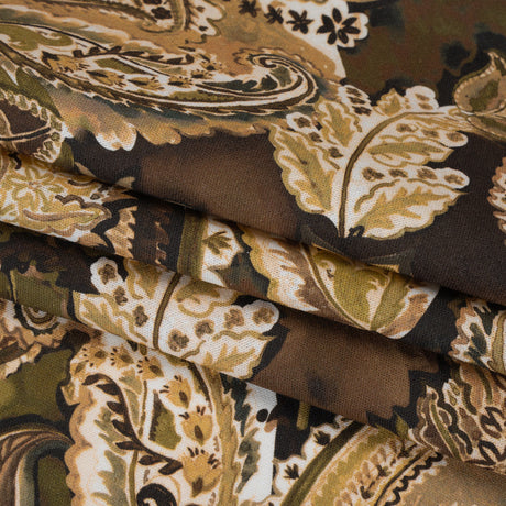 Linen and Rayon Woven - Brown, Beige and Olive Green Paisley - Mood Exclusive Drifting Dream Print